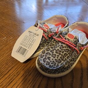 Hey Dude Kids Leopard Sneakers with Pink Laces
